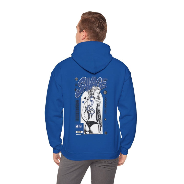 Savage Unisex Heavy Blend™ Hooded Sweatshirt - Bold Graphic Streetwear - Royal - S - Savage Unisex Heavy Blend™ Hooded Sweatshirt - Bold Graphic Streetwear - Tatoo Tee