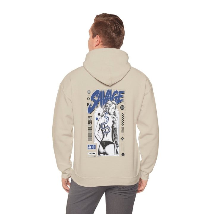 Savage Unisex Heavy Blend™ Hooded Sweatshirt - Bold Graphic Streetwear - Sand - S - Savage Unisex Heavy Blend™ Hooded Sweatshirt - Bold Graphic Streetwear - Tatoo Tee