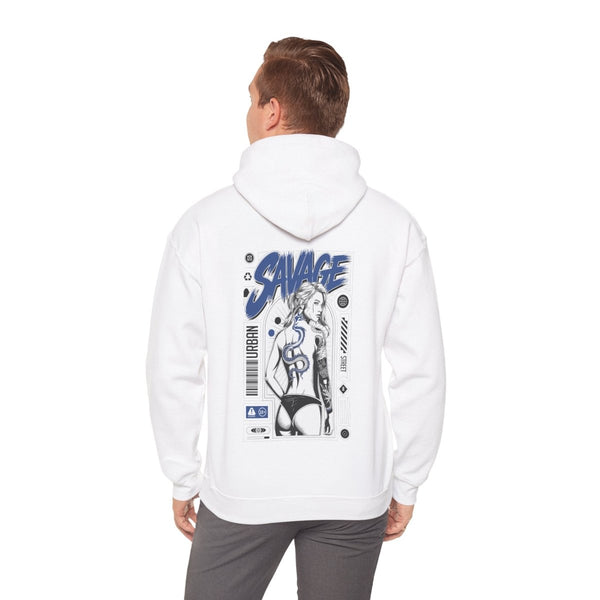 Savage Unisex Heavy Blend™ Hooded Sweatshirt - Bold Graphic Streetwear - White - S - Savage Unisex Heavy Blend™ Hooded Sweatshirt - Bold Graphic Streetwear - Tatoo Tee