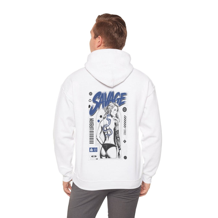 Savage Unisex Heavy Blend™ Hooded Sweatshirt - Bold Graphic Streetwear - White - S - Savage Unisex Heavy Blend™ Hooded Sweatshirt - Bold Graphic Streetwear - Tatoo Tee