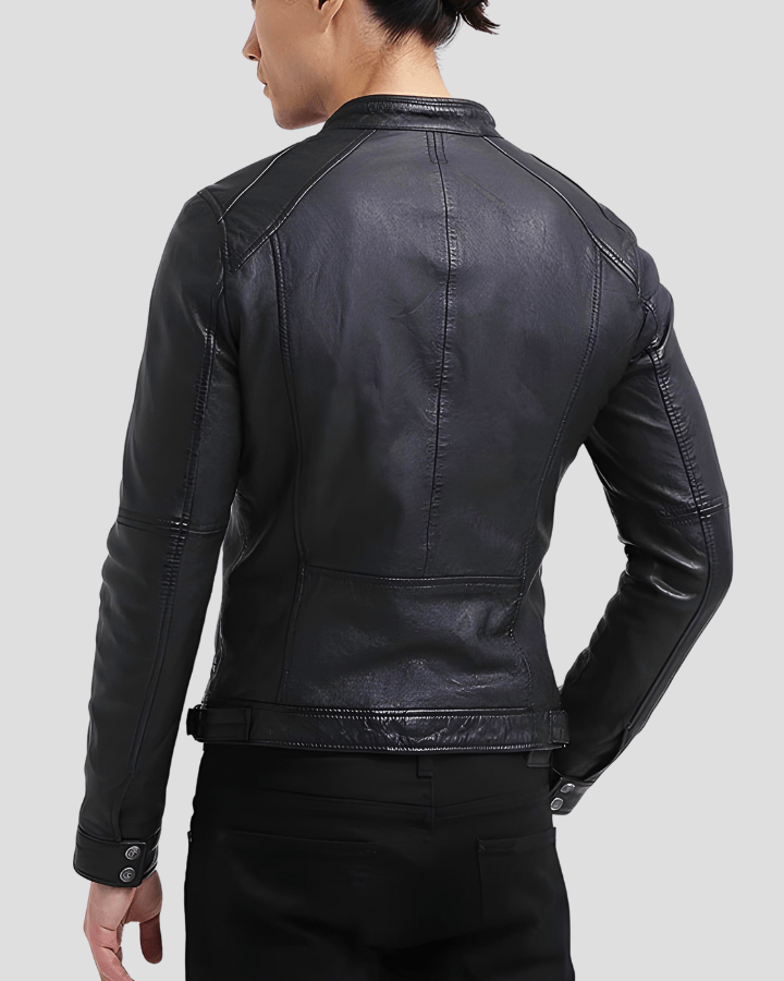 Scott Black Leather Racer Jacket - XS - Scott Black Leather Racer Jacket - Tatoo Tee