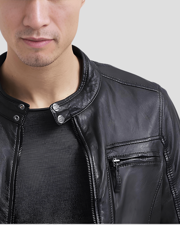 Scott Black Leather Racer Jacket - XS - Scott Black Leather Racer Jacket - Tatoo Tee