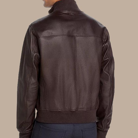 Seamless Brown Bomber Leather Jacket For Men - S - Seamless Brown Bomber Leather Jacket For Men - Tatoo Tee