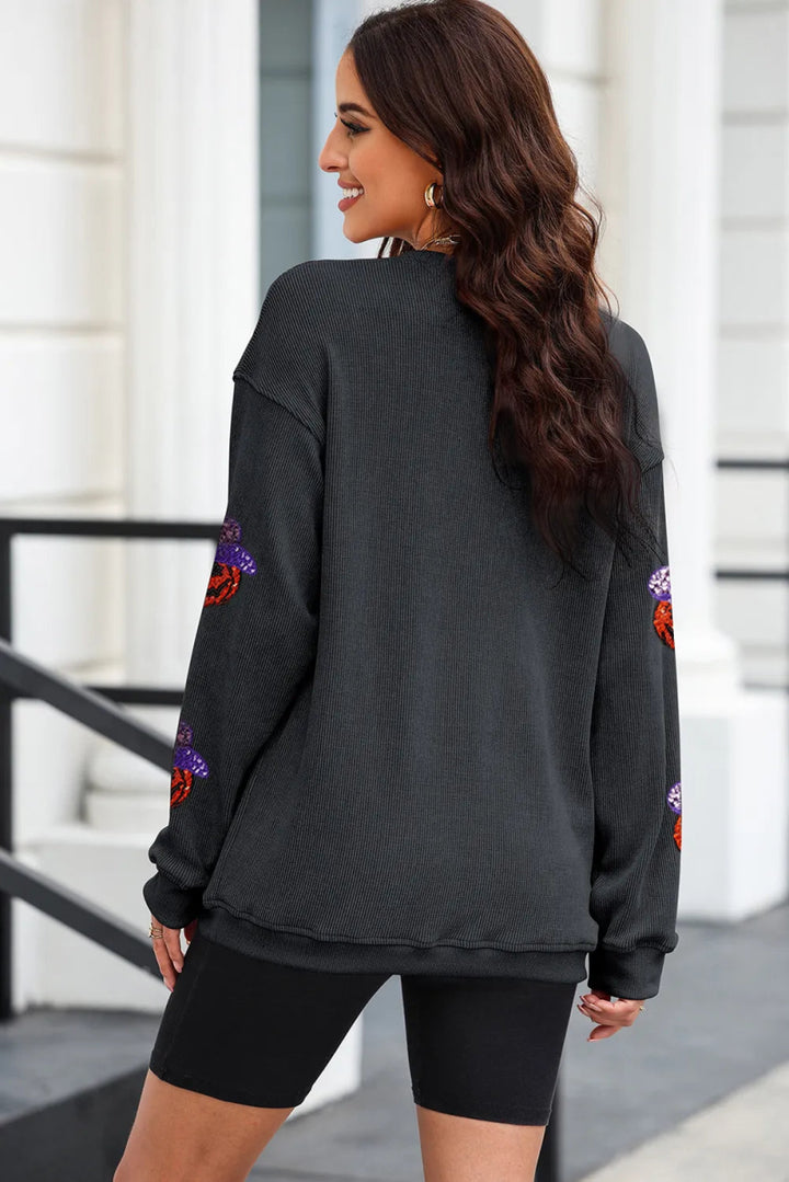 Sequin Pumpkin Long Sleeve Sweatshirt - Black - S - 2b52bda0 - 94db - 4dc0 - ab4e - c60bae3e8c19 - Max - Tatoo Tee