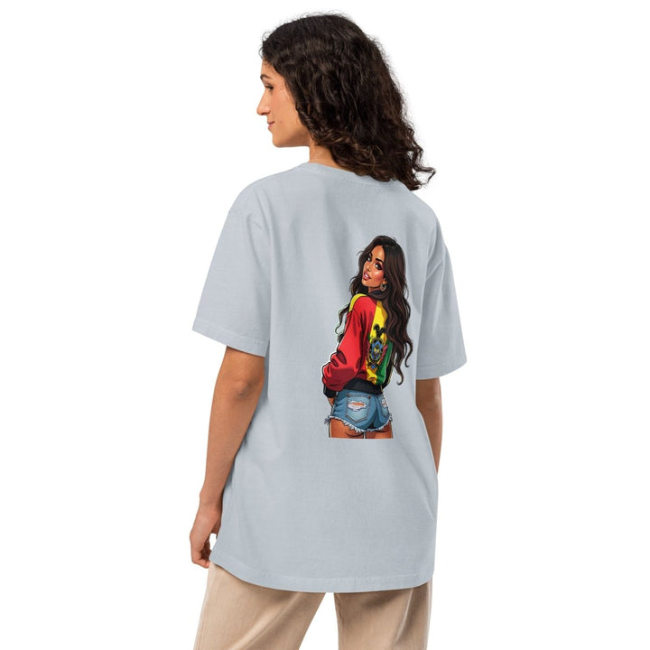 Sexy Latina Girl Unisex oversized t-shirt - Light Washed Denim - S - Product mockup - Tatoo Tee