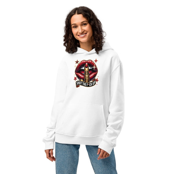 Shut The Fuck Up Lips Oversized heavyweight hoodie - White - S - Product mockup - Tatoo Tee