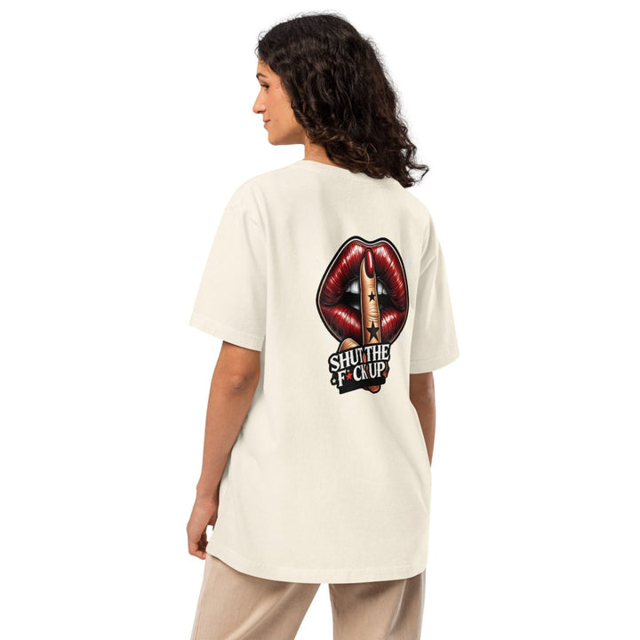 Shut The Fuck Up Lips Unisex oversized t-shirt - Washed Black - S - Product mockup - Tatoo Tee