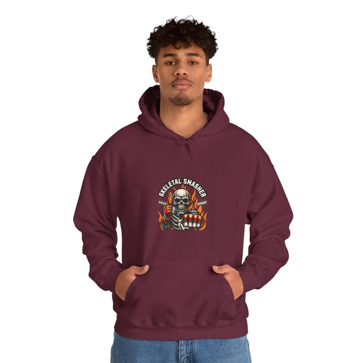 Skeletal Smasher Mixed Martial Arts Hoodie - Unisex Heavy Blend™ - Maroon - S - Skeletal Smasher Mixed Martial Arts Hoodie - Unisex Heavy Blend™ - Tatoo Tee