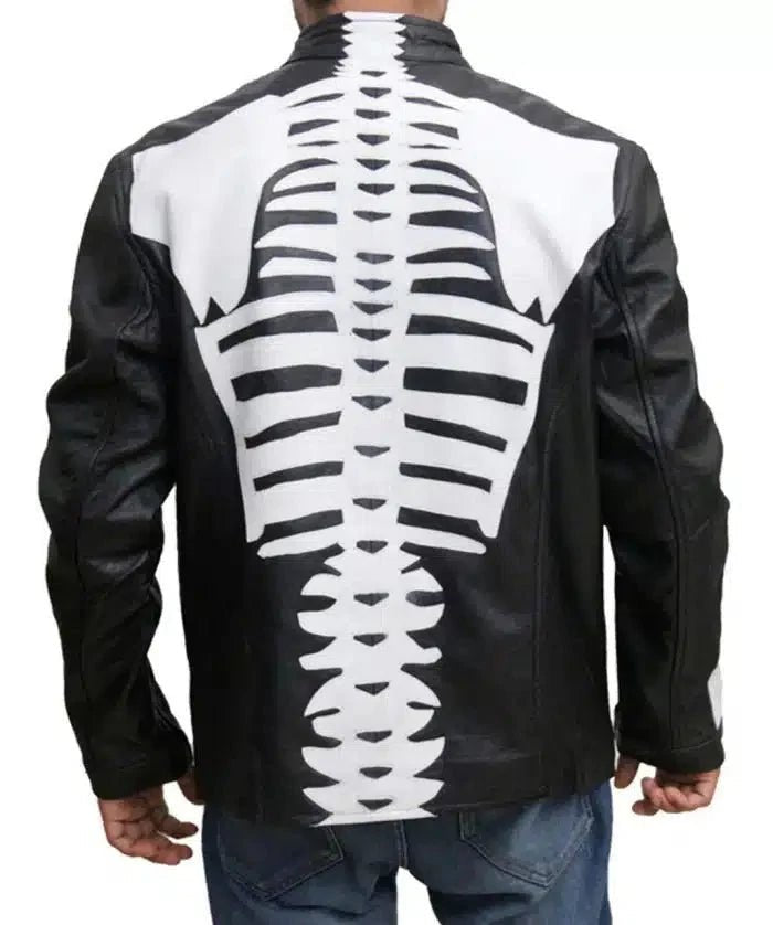 Skeleton Black Halloween Leather Jacket - Male - XS - Skeleton Black Halloween Leather Jacket - Tatoo Tee