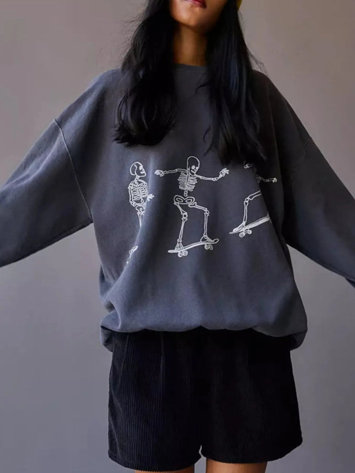 Skeleton Graphic Oversized Sweatshirt - Gray - S - 73d2201d - edfe - 48bc - ab36 - 5b2b87a9ccf6 - Max - Origin - Tatoo Tee