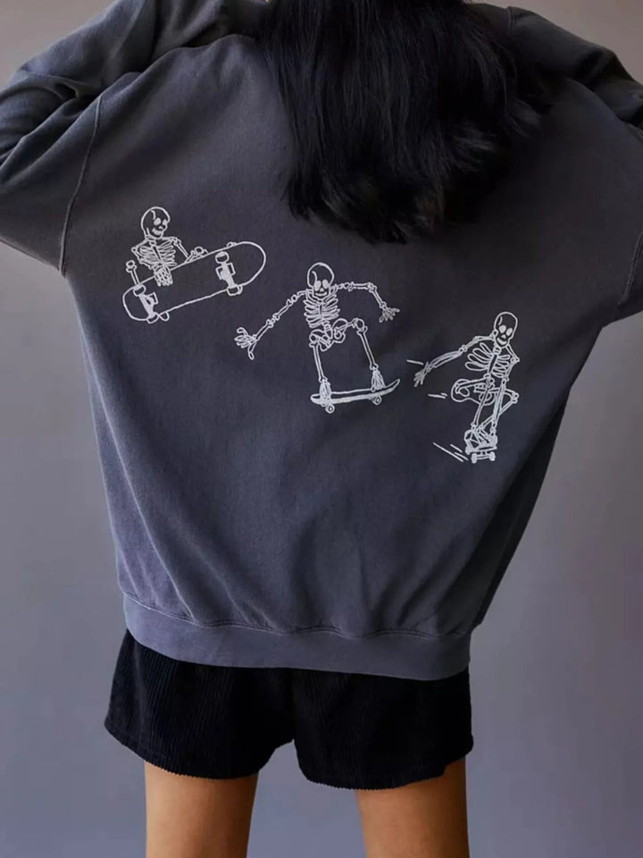 Skeleton Graphic Oversized Sweatshirt - Gray - S - 57041b95 - d4b4 - 4261 - b930 - d9b0d8aad0dc - Max - Origin - Tatoo Tee