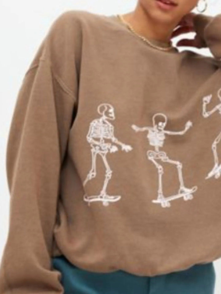 Skeleton Graphic Oversized Sweatshirt - Khaki - S - 9fec2213 - 3e90 - 4e18 - 81fe - 0286598687d5 - Max - Origin - Tatoo Tee