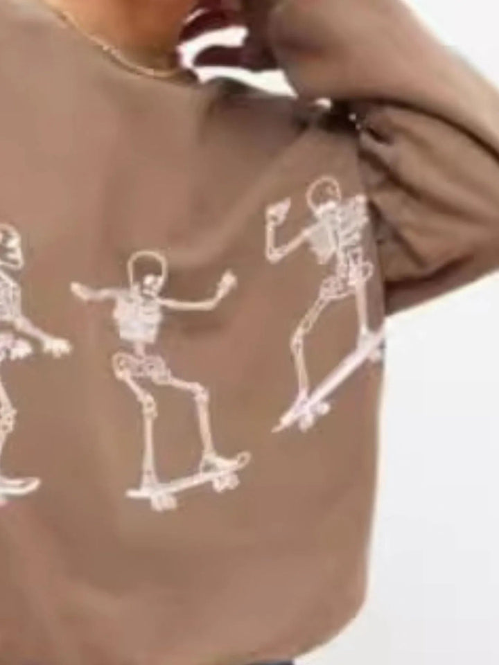 Skeleton Graphic Oversized Sweatshirt - Khaki - S - deb76c59 - 421a - 476f - 8470 - df91249b6d21 - Max - Origin - Tatoo Tee