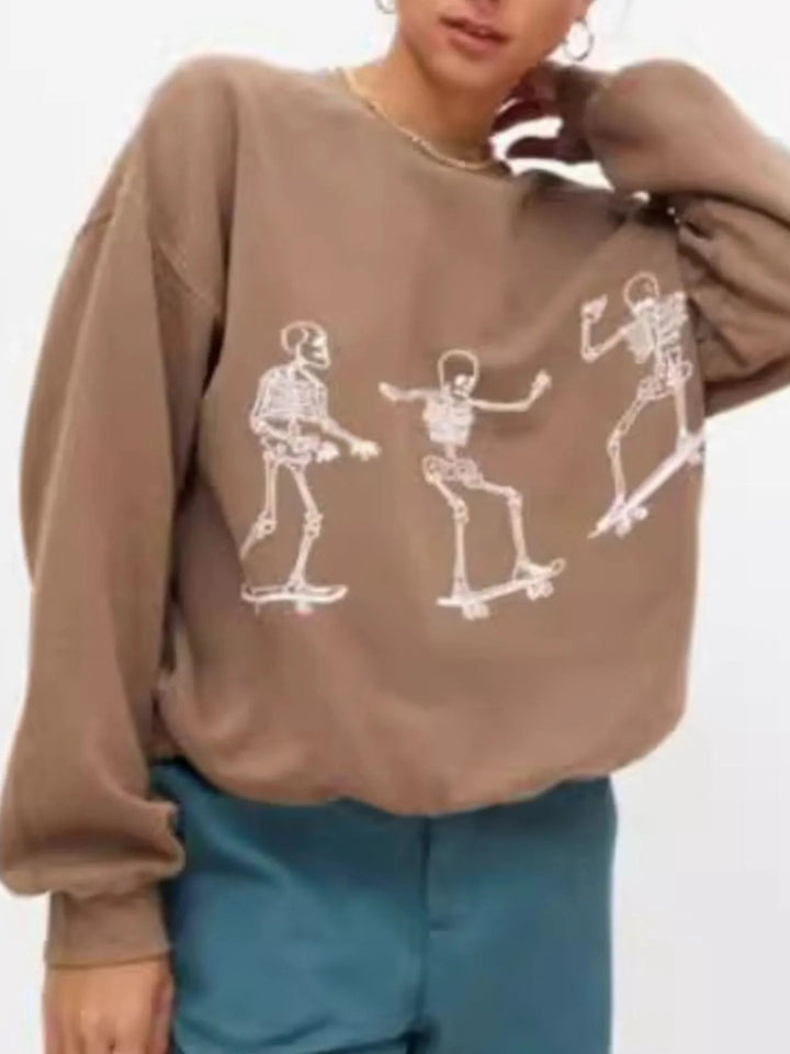 Skeleton Graphic Oversized Sweatshirt - Khaki - S - af0065eb - adf0 - 4714 - 948d - d8c6a323730e - Max - Origin - Tatoo Tee
