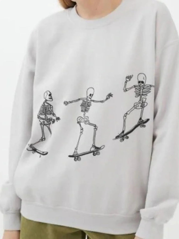 Skeleton Graphic Oversized Sweatshirt - Light Gray - S - 6986d92b - de92 - 43ea - 9c29 - eb3fbd7f778f - Max - Origin - Tatoo Tee