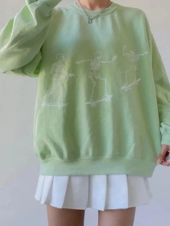 Skeleton Graphic Oversized Sweatshirt - Light Green - S - 5445e2a0 - 9104 - 4b5f - ba9c - 1545b94bea13 - Max - Origin - Tatoo Tee
