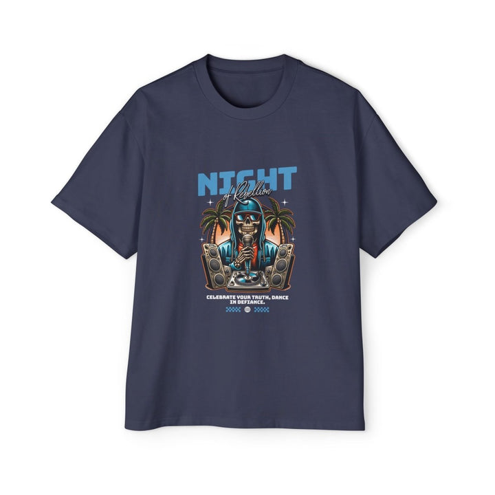 Skull Night Celebration Oversized Tee - Red Graphic T-Shirt for Dance Lovers - Midnight Blue - S - Skull Night Celebration Oversized Tee - Red Graphic T-Shirt for Dance Lovers - Tatoo Tee