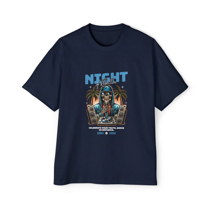 Skull Night Celebration Oversized Tee - Red Graphic T-Shirt for Dance Lovers - Navy - S - Skull Night Celebration Oversized Tee - Red Graphic T-Shirt for Dance Lovers - Tatoo Tee