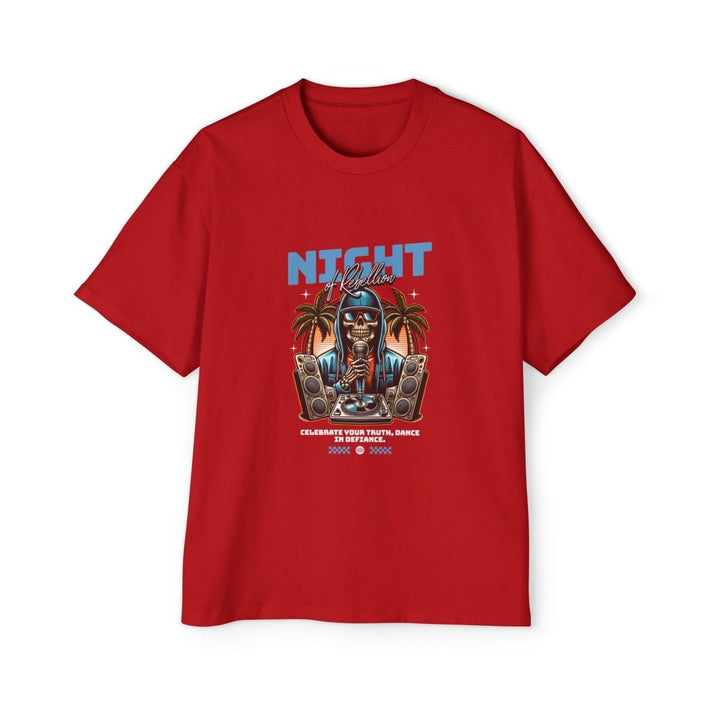 Skull Night Celebration Oversized Tee - Red Graphic T-Shirt for Dance Lovers - Plum - L - Skull Night Celebration Oversized Tee - Red Graphic T-Shirt for Dance Lovers - Tatoo Tee