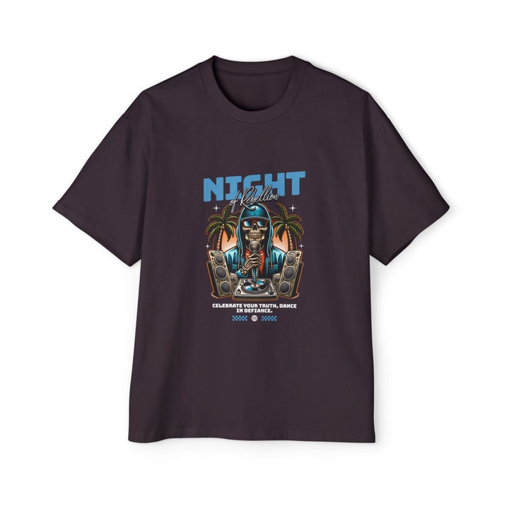 Skull Night Celebration Oversized Tee - Red Graphic T-Shirt for Dance Lovers - Plum - L - Skull Night Celebration Oversized Tee - Red Graphic T-Shirt for Dance Lovers - Tatoo Tee