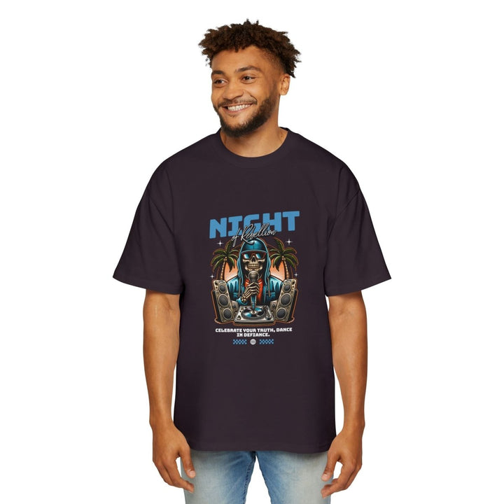 Skull Night Celebration Oversized Tee - Red Graphic T-Shirt for Dance Lovers - Plum - L - Skull Night Celebration Oversized Tee - Red Graphic T-Shirt for Dance Lovers - Tatoo Tee