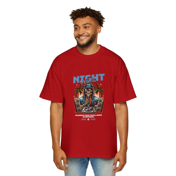 Skull Night Celebration Oversized Tee - Red Graphic T-Shirt for Dance Lovers - Red - M - Skull Night Celebration Oversized Tee - Red Graphic T-Shirt for Dance Lovers - Tatoo Tee