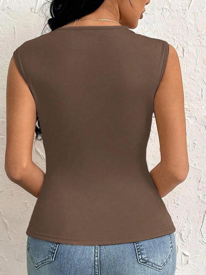 Slit Asymmetrical Tank Top - Brown - S - d8cb2fe02a9e40658280625ca20d657a - Max - Origin - Tatoo Tee