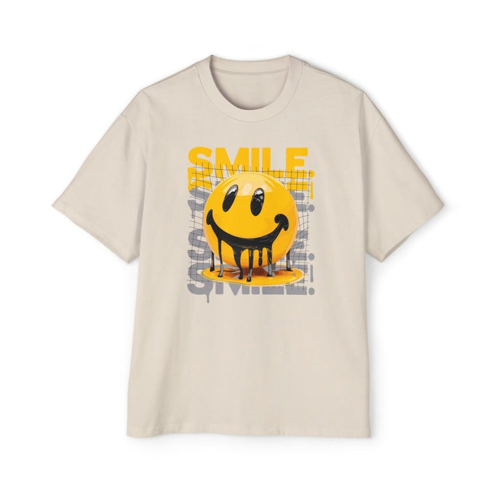 Smile Oversized Tee - Yellow Graphic T-Shirt for Casual Vibes - Ecru - S - Smile Oversized Tee - Yellow Graphic T-Shirt for Casual Vibes - Tatoo Tee