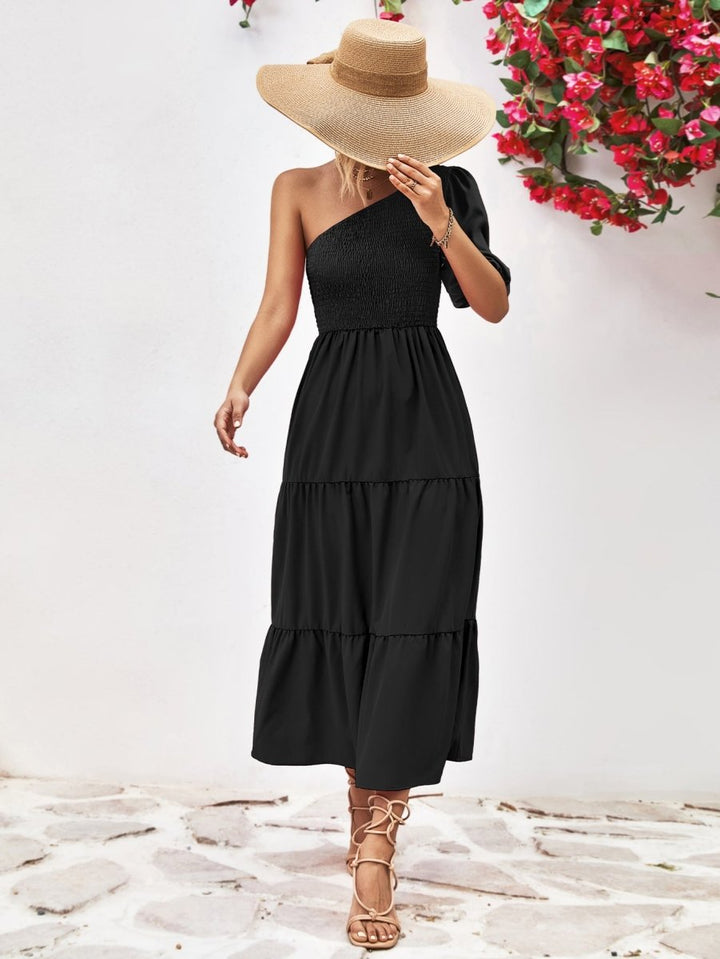 Smocked One - Shoulder Midi Dress - Black - S - e05d3ea7582e45d0b234a5b5e3c61670 - Max - Tatoo Tee