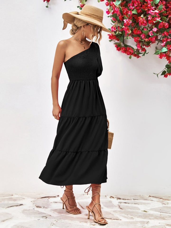 Smocked One - Shoulder Midi Dress - Black - S - c99e746a5d2145d694662c0a5cf6849e - Max - Tatoo Tee