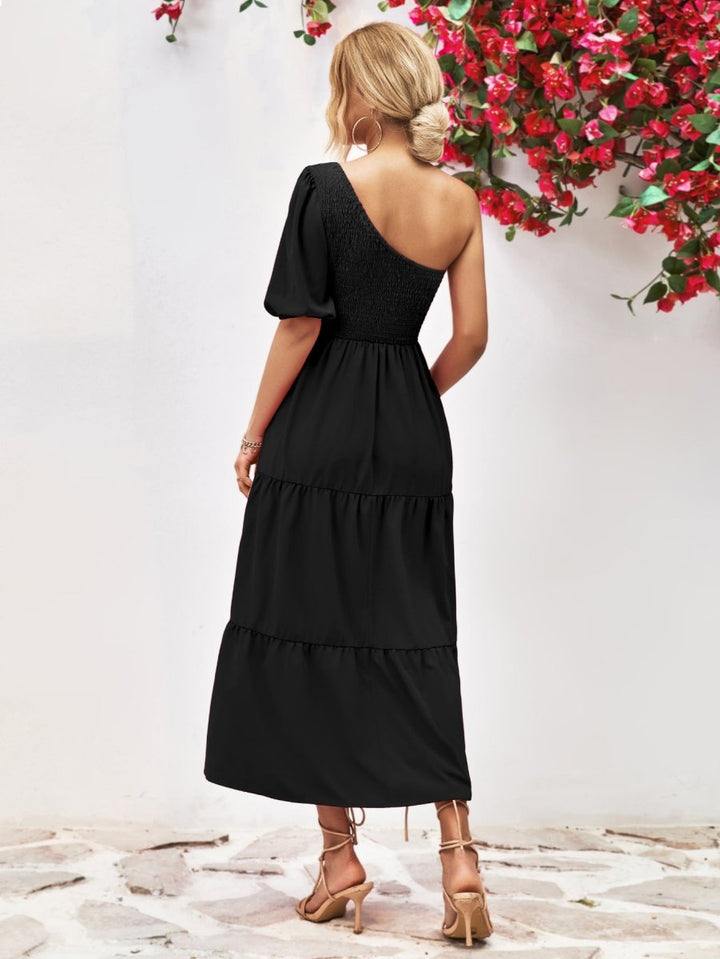 Smocked One - Shoulder Midi Dress - Black - S - 229e491a339f47c6b5ff9c92ccbdad39 - Max - Tatoo Tee