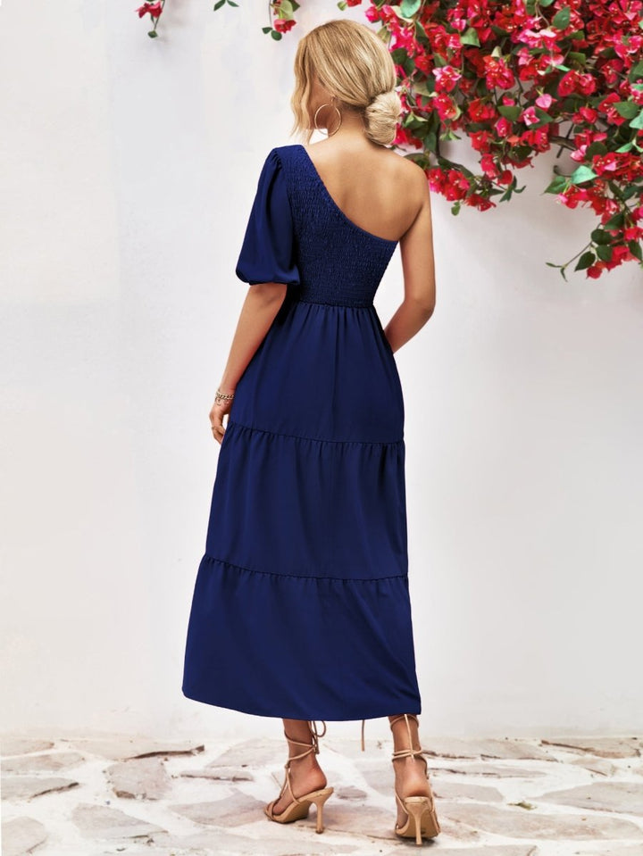 Smocked One - Shoulder Midi Dress - Dark Blue - S - 099805897fc24c03bb28132e9218e08f - Max - Tatoo Tee