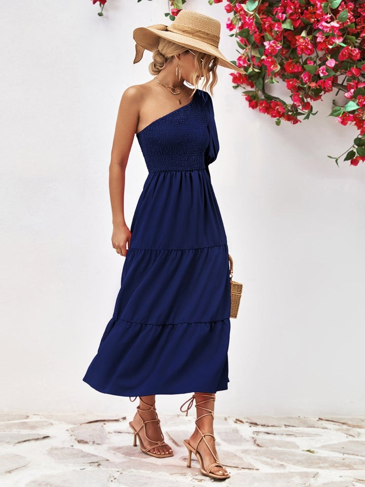 Smocked One - Shoulder Midi Dress - Dark Blue - S - 6f60fa17db29433fbfacd30b5fd400a2 - Max - Tatoo Tee