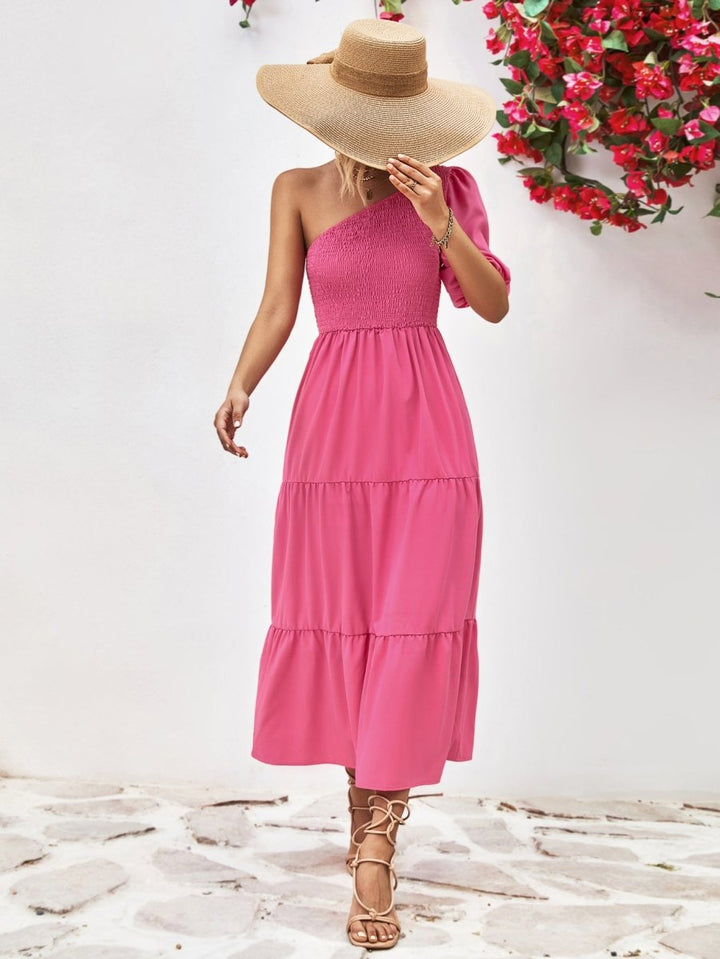 Smocked One - Shoulder Midi Dress - Hot Pink - S - b0292326c4814415b15a36aa45e90b85 - Max - Tatoo Tee