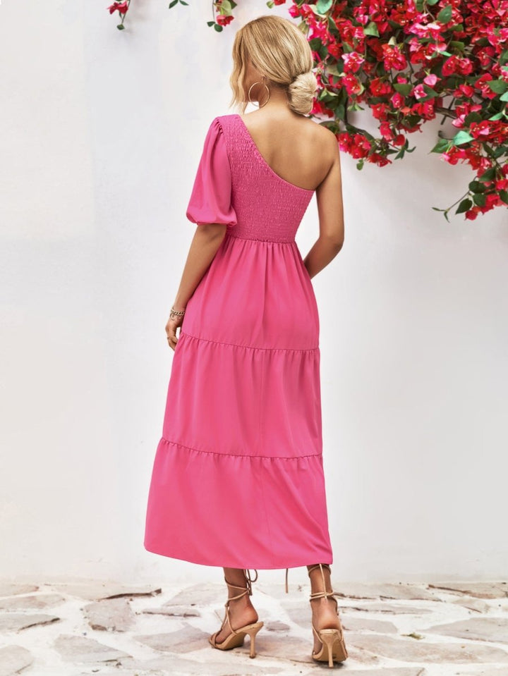 Smocked One - Shoulder Midi Dress - Hot Pink - S - 7a2675836ed1416fbc8ce2bc8a93e430 - Max - Tatoo Tee