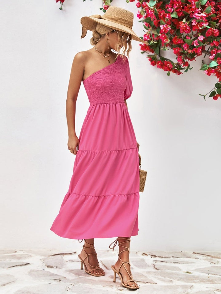 Smocked One - Shoulder Midi Dress - Hot Pink - S - 8e694b4932864a48a99c177f45528197 - Max - Tatoo Tee