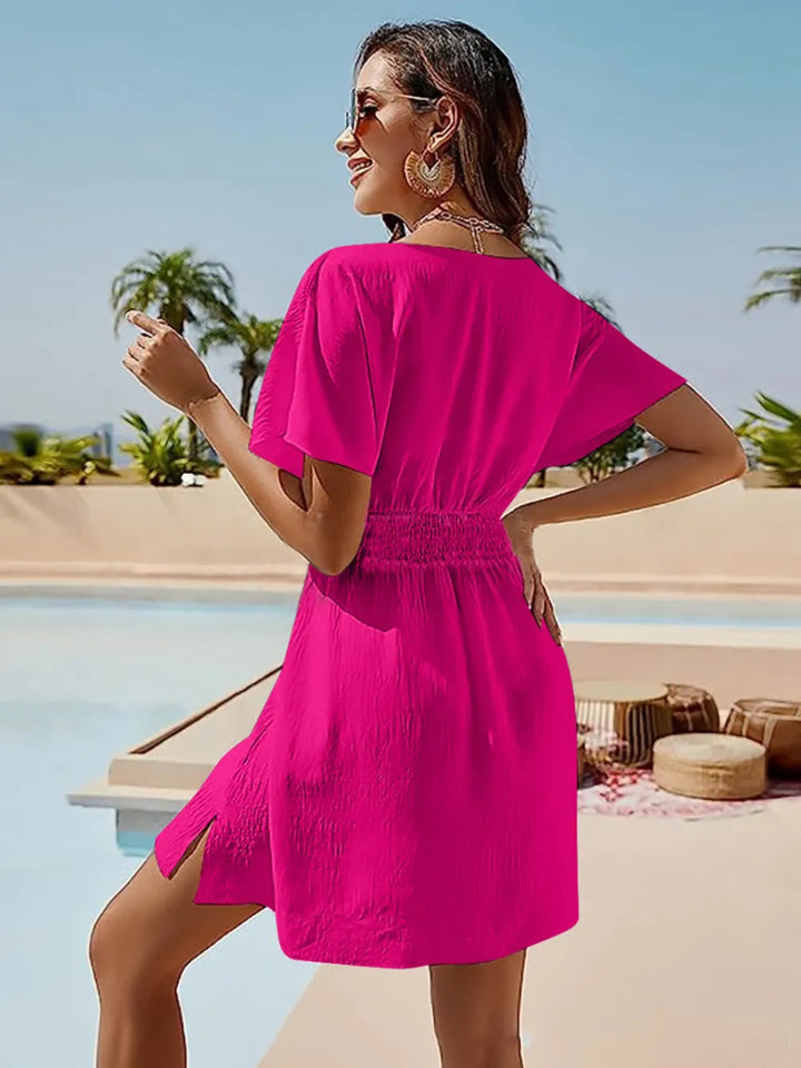 Smocked V - Neck Short Sleeve Dress - Hot Pink - S - 7d5e0de7 - 0080 - 4b13 - b5fc - 134a0ab09adc - Max - Tatoo Tee