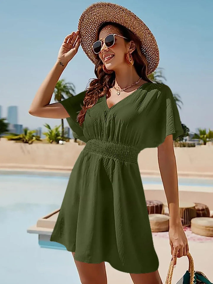 Smocked V - Neck Short Sleeve Dress - Matcha Green - S - a15d8b82 - c839 - 45d2 - b8f4 - c61fda20051c - Max - Tatoo Tee