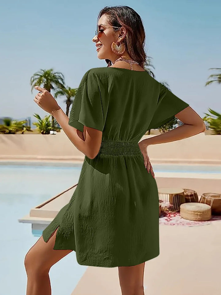 Smocked V - Neck Short Sleeve Dress - Matcha Green - S - 61974e74 - 2252 - 49a6 - b74c - d6e11150c518 - Max - Tatoo Tee