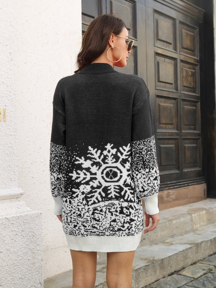 Snowflake Pattern Sweater Dress - Black - S - 554d0f6612f3483d93c4138230156efc - Max - Tatoo Tee