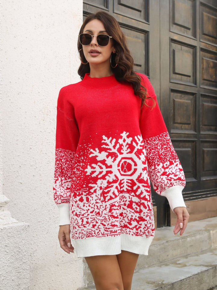 Snowflake Pattern Sweater Dress - Red - S - bdcfe060df684c48a8e70ab21d5ed8fa - Max - Tatoo Tee