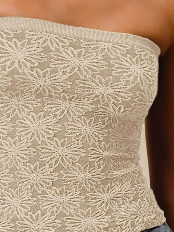 SO ME Jacquard Floral Two Tone Seamless Tube Top - OATMEAL - S - bdae8afb - e17d - 4e09 - b78a - abb8a84937c2 - Max - Origin - Tatoo Tee