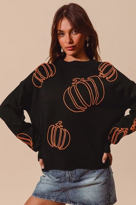 SO ME Pumpkin Embroidered Halloween Thanksgiving Sweater - BLACK/ORANGE - S - 13bdd888 - 1723 - 4455 - 9a43 - fcbbfb589e15 - Max - Origin - Tatoo Tee
