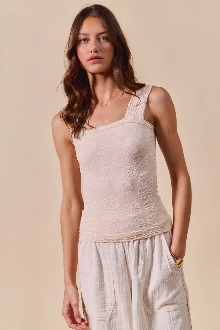 SO ME Two Tone Floral Seamless Tank Top - 2TONE OATMEAL - S - a324a37b01454d1688dcc6e465d092ca - Max - Origin - Tatoo Tee