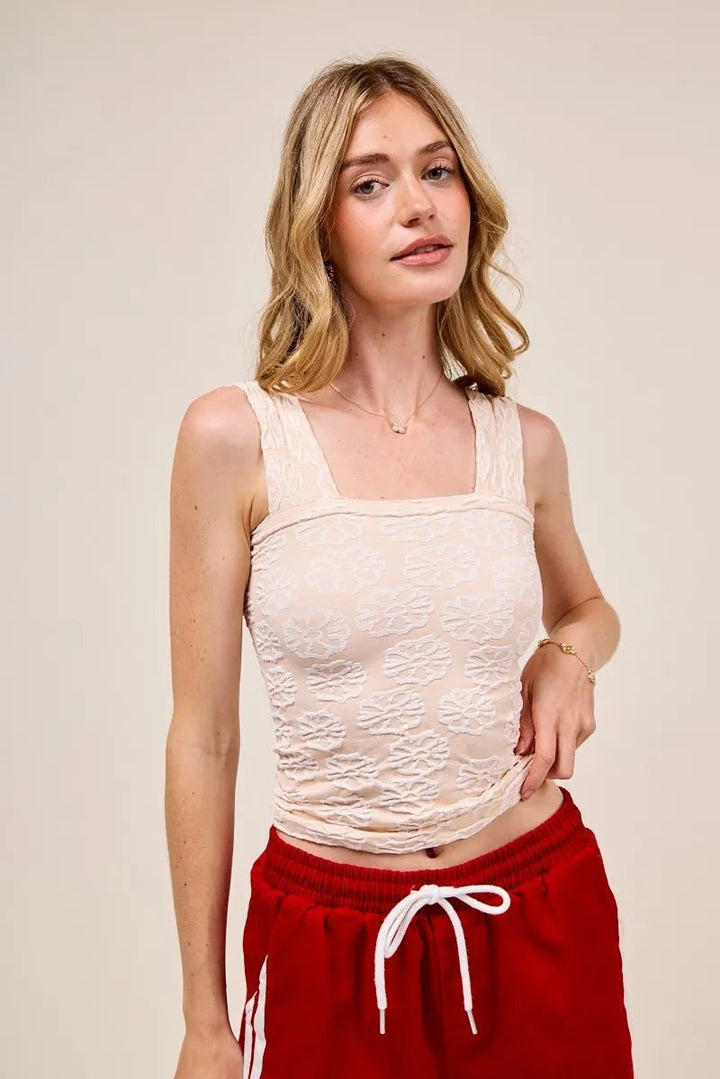 SO ME Two Tone Floral Seamless Tank Top - 2TONE OATMEAL - S - af8a71ca2fc149ed9f1a4cf3b723824e - Max - Origin - Tatoo Tee