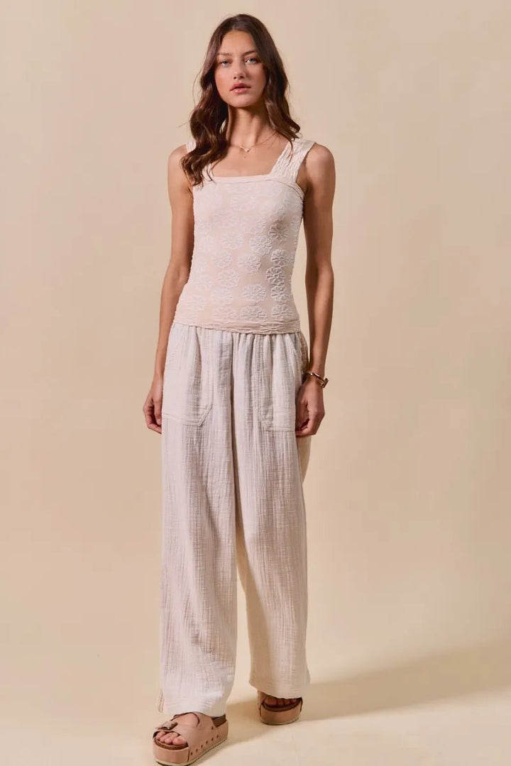 SO ME Two Tone Floral Seamless Tank Top - 2TONE OATMEAL - S - 500f09464dc6477583dfe29bdd88da27 - Max - Origin - Tatoo Tee