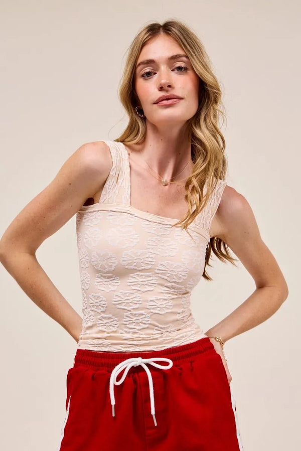 SO ME Two Tone Floral Seamless Tank Top - 2TONE OATMEAL - S - 1696fc673cad42cba58d89ffdf514a79 - Max - Origin - Tatoo Tee