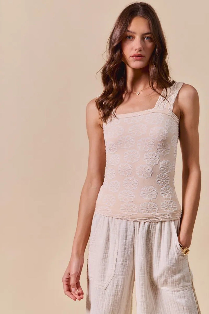 SO ME Two Tone Floral Seamless Tank Top - 2TONE OATMEAL - S - 138ca5d2dd8c4496ad0546e1e0aca528 - Max - Origin - Tatoo Tee