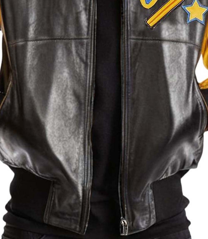 Soda Club Yellow Black Leather Jacket - XXS - Soda Club Yellow Black Leather Jacket - Tatoo Tee