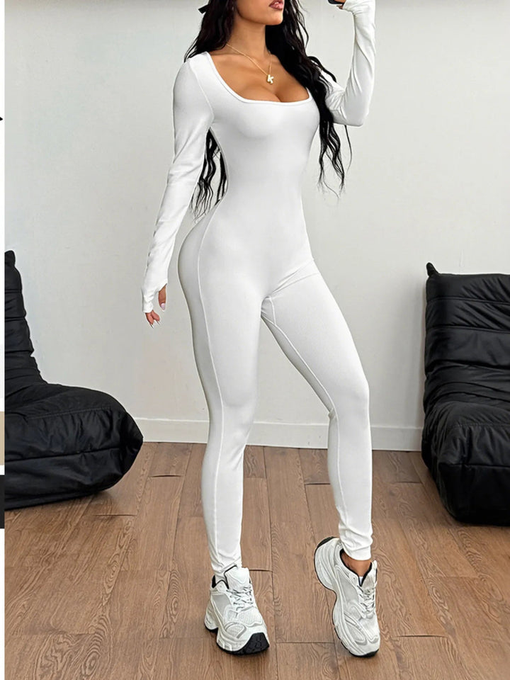 Square Neck Long Sleeve Active Jumpsuit - White - S - 26479a9bed1c4b5c82814a99dd1105e7 - Max - Origin - Tatoo Tee